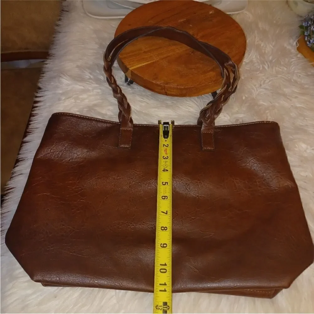 WEIMEIBAIGE LARGE BROWN FAUX LEATHER TOTE BAG